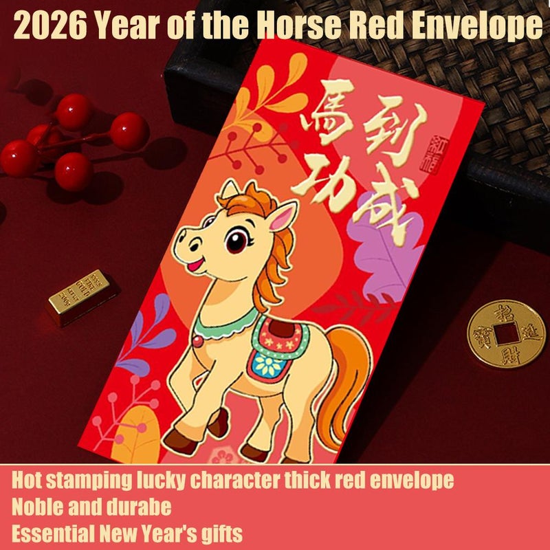 6 Pcs 2026 Chinese New Year Red Envelopes Year of Horse Red Envelopes,Horse Hong Bao Lucky Money Packet Chinese Feng Shui I Ching Coin for Spring Festival - Image 5